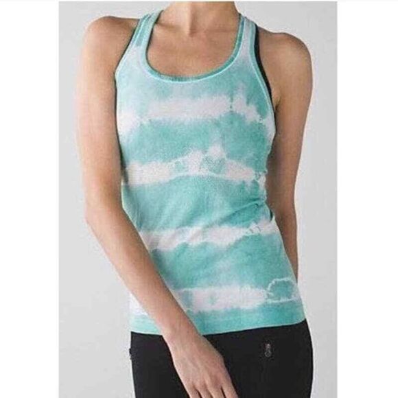 Lululemon Heathered Tranquil Blue Teal Tie Dye Swiftly Tech Racerback Tank Top 4 - Picture 1 of 8